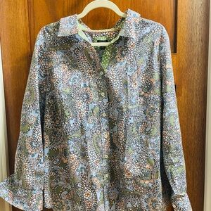 Talbots Floral and Paisley Blouse - Green and Blue 1X